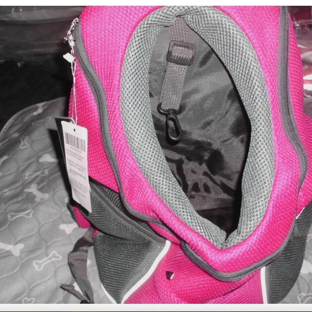 WOYYHO Dog Pet Carrier Backpack Mesh Breathable Head-Out-Pink-Large (3 in Stock)
